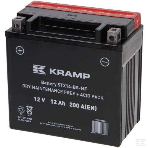 Baterie 12V 12Ah 200A, s akumulátorovou kyselinou, Kramp